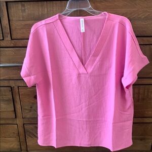 Zenana Outfitters Boxy Pink Short Sleeve Blouse